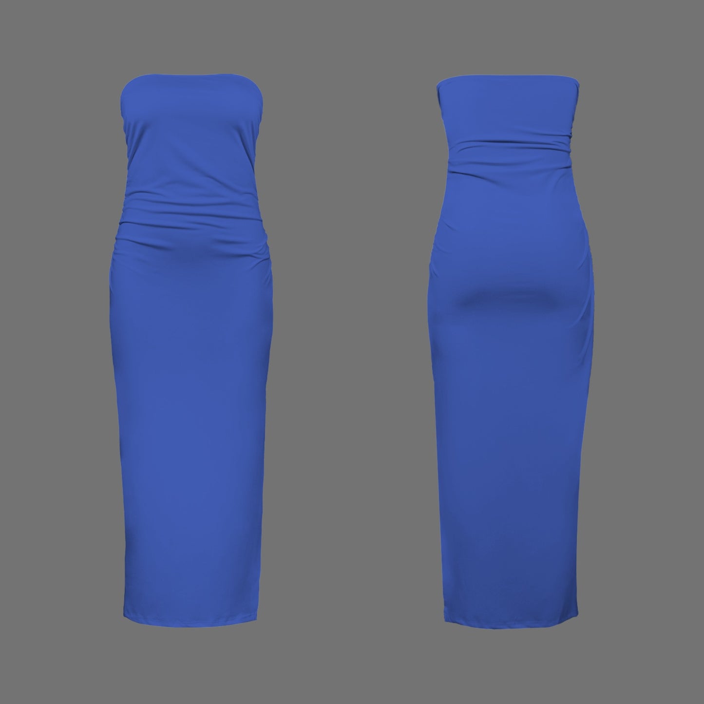 Strapless Side Slit Maxi Slim Fit Dress Blue