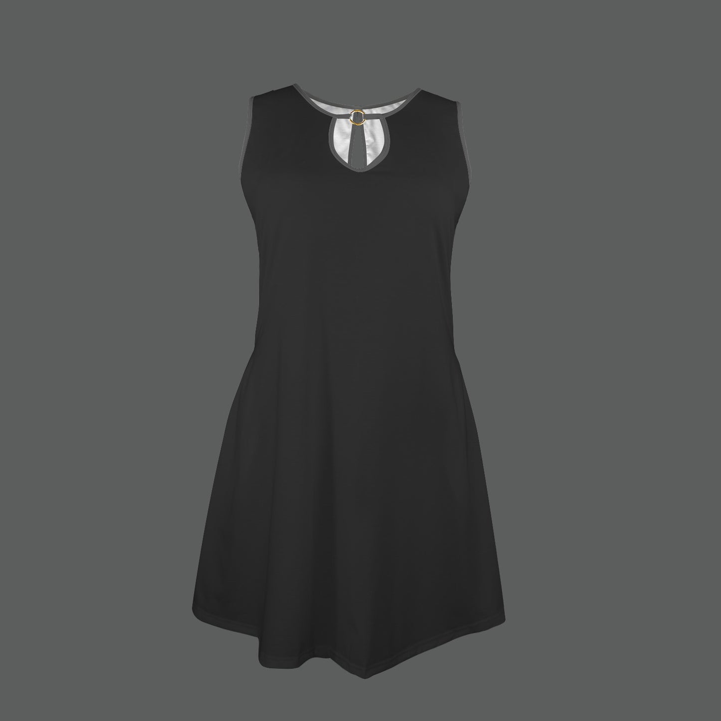 Ring Buckle Sleeveless Pocket Causal Dress Black