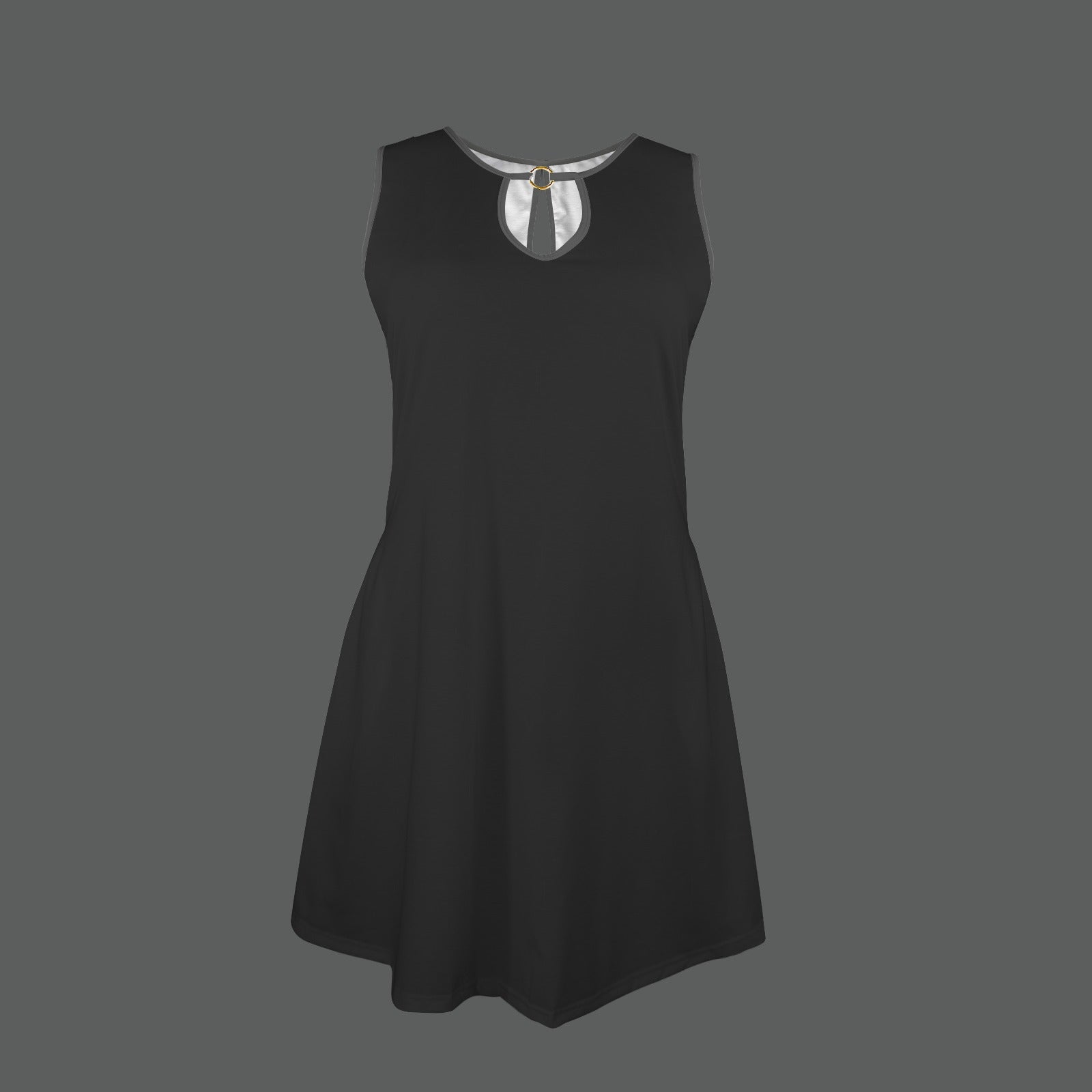 Ring Buckle Sleeveless Pocket Causal Dress Black