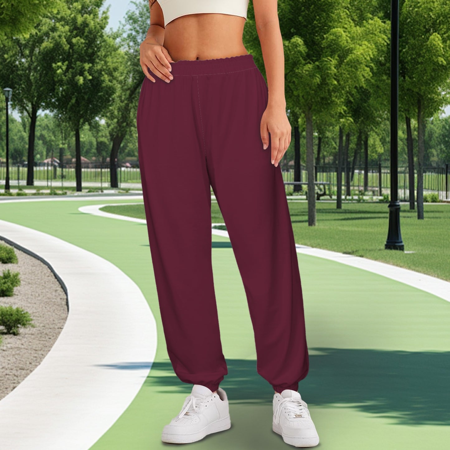 Darkest Red High Waist Pocket Sweatpants