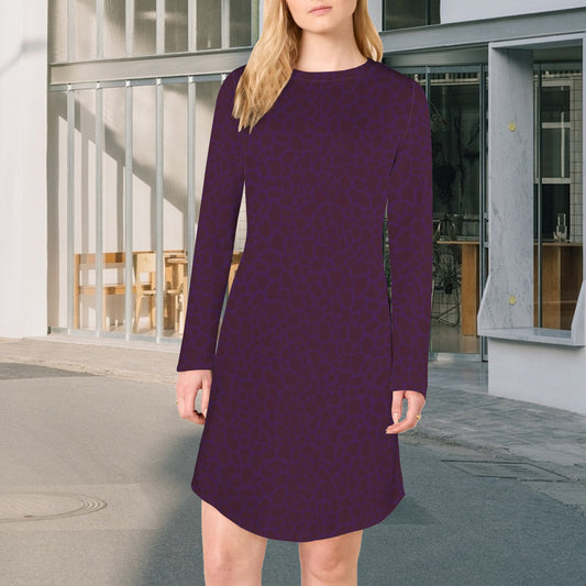 Casual Long Sleeve Dress Plum Petal Print