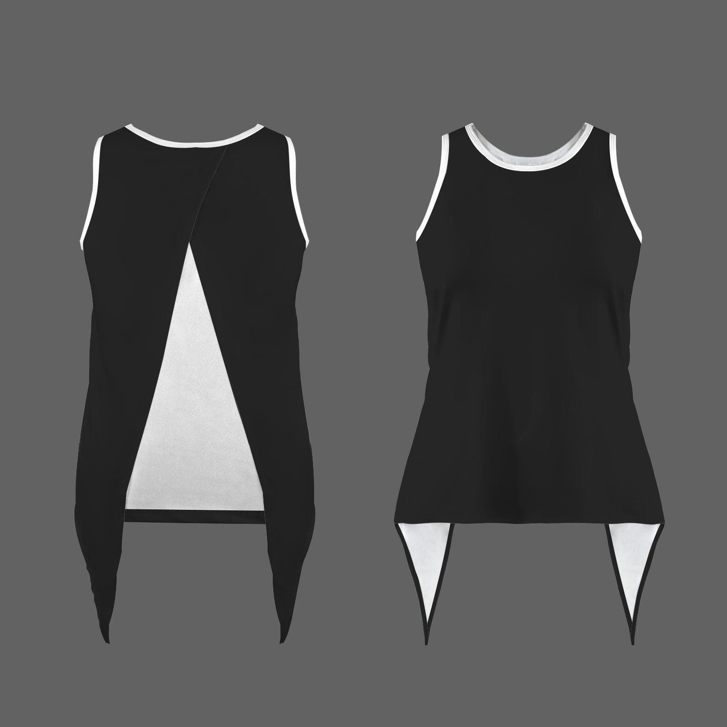 Split Back Sports Tank Top Black with White