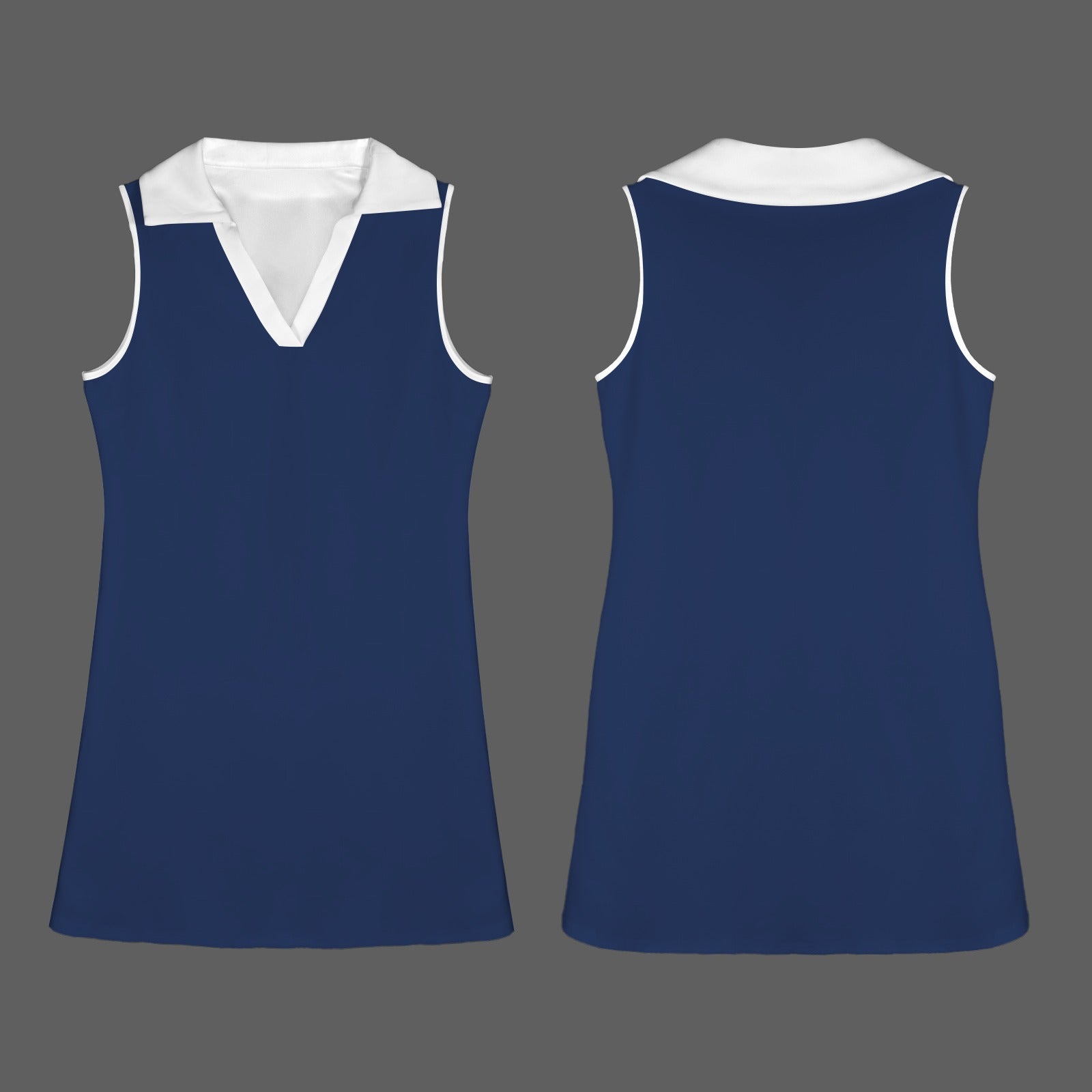 Sleeveless Lapel Collar Dress Navy & White