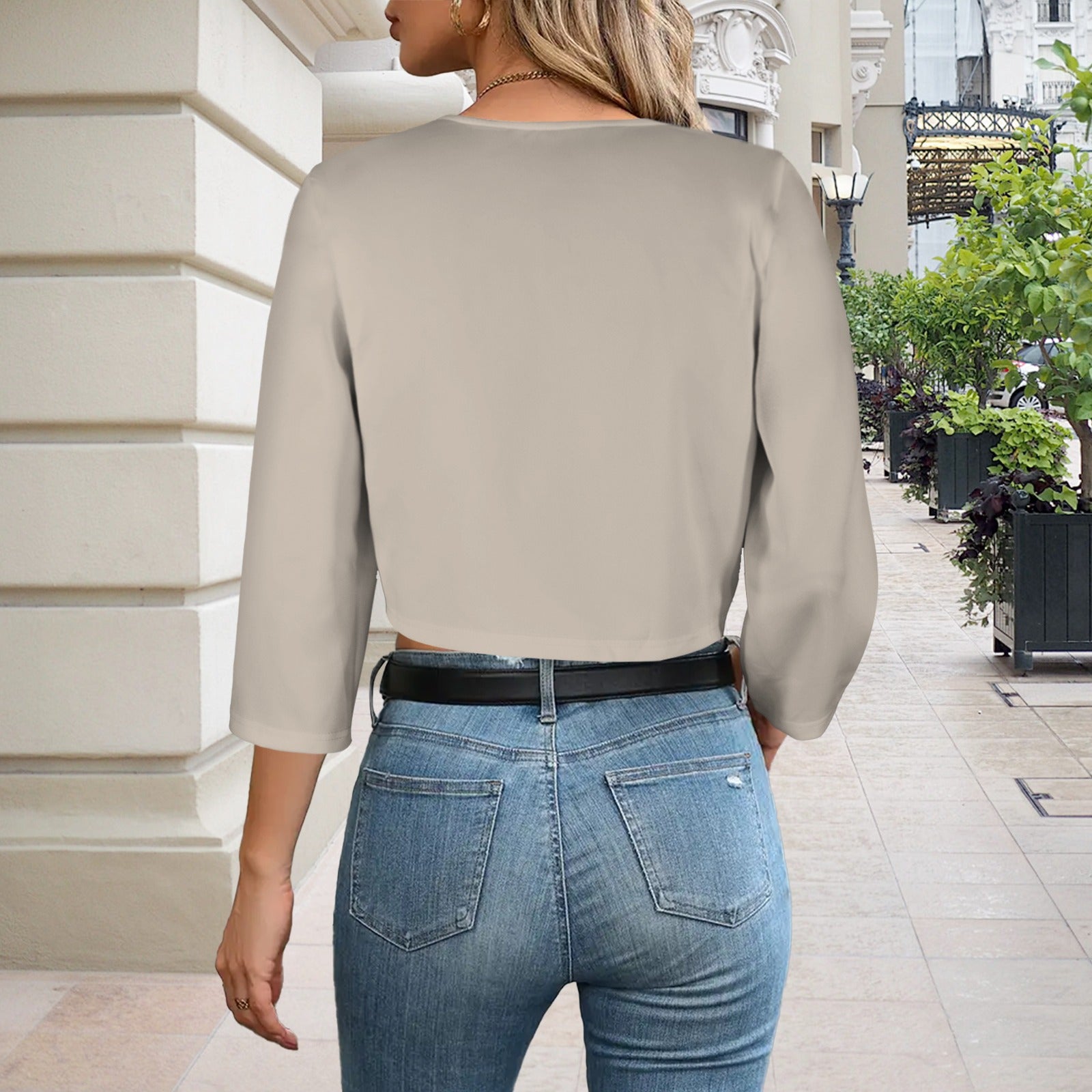 Light Taupe Open Front Short Blazer