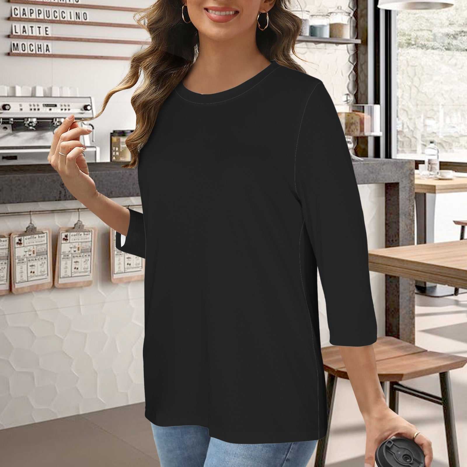 Black Mid-Sleeve Tee