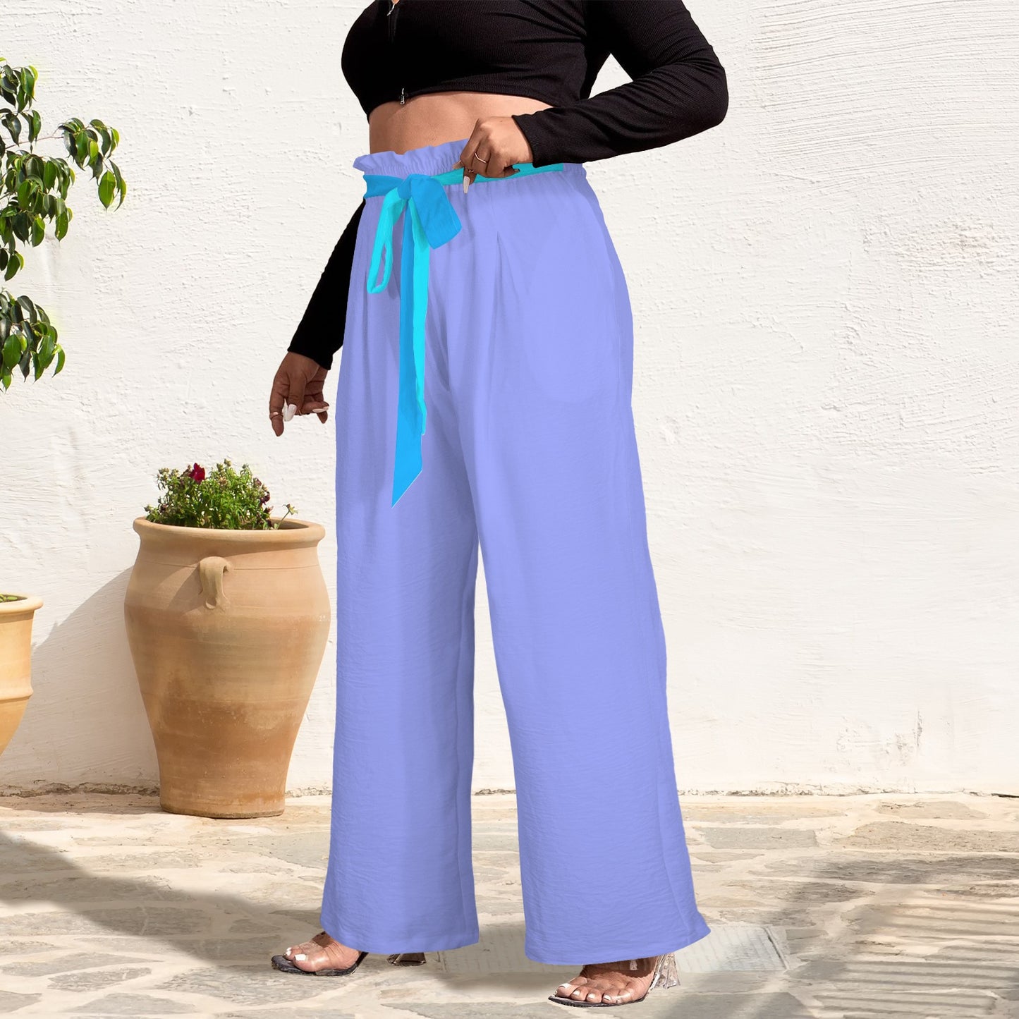 High Waist Pocket Wide Leg Pants Multi Blues