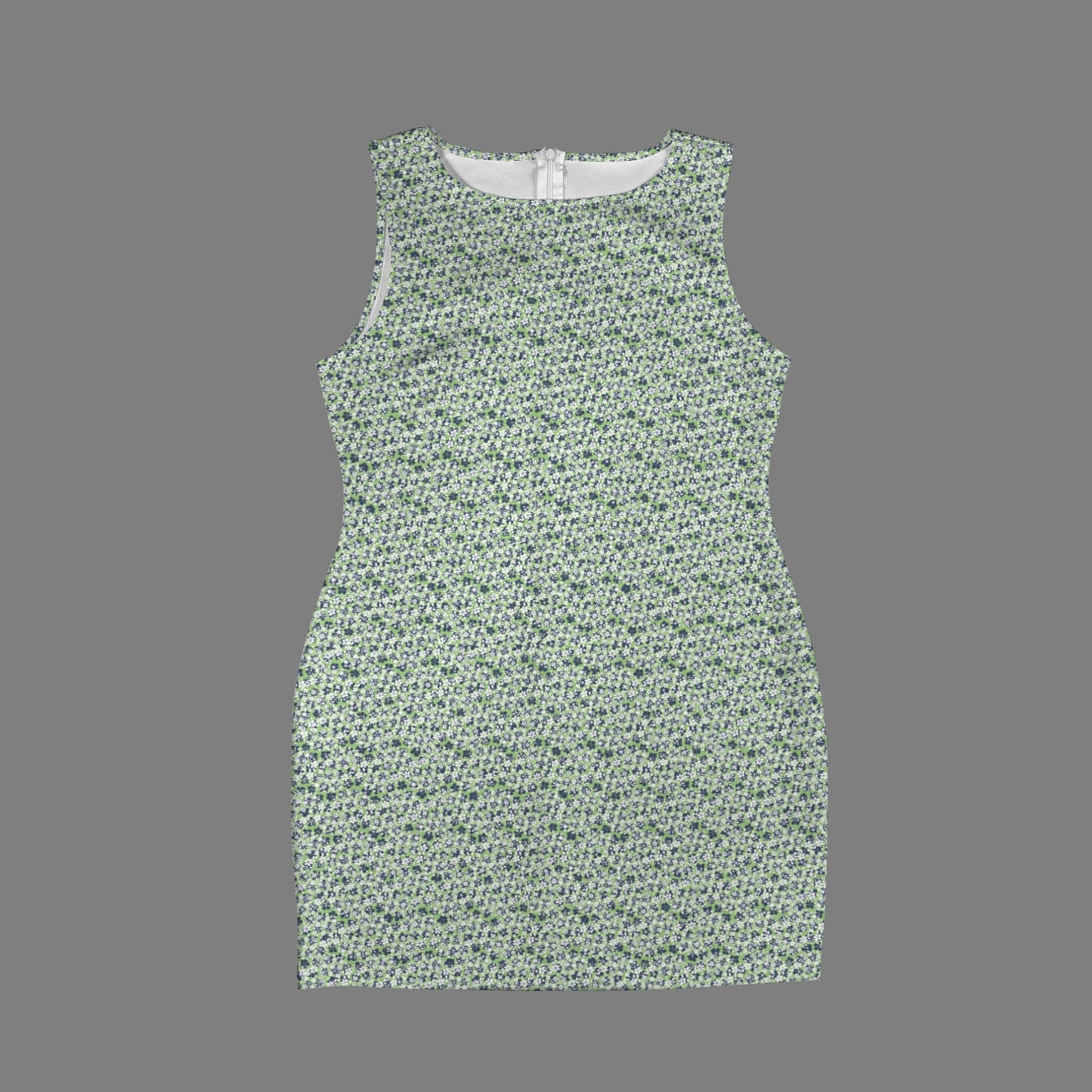 Green Flower Print Bodycon Sleeveless Dress