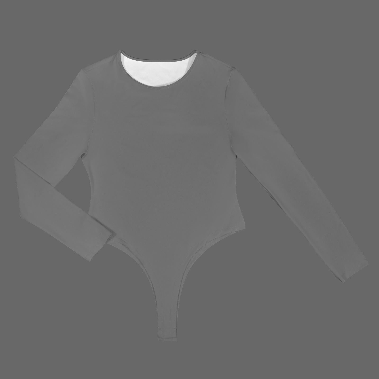 Round Neck Long Sleeve Bodysuit Grey