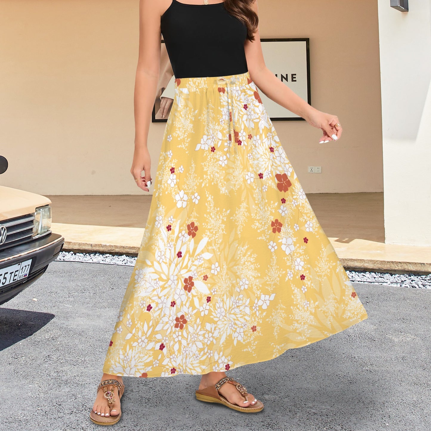 Drawstring Pocket Maxi Skirt Blossom Gold