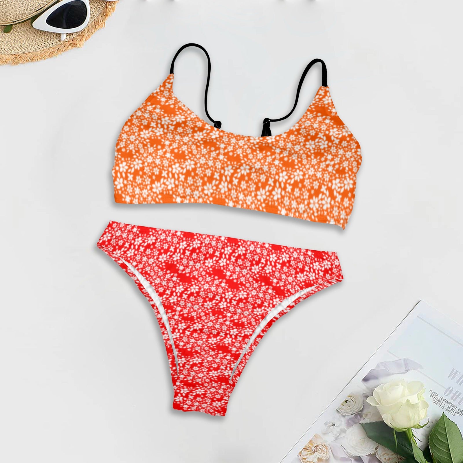 Coral Orange Floral Bikini