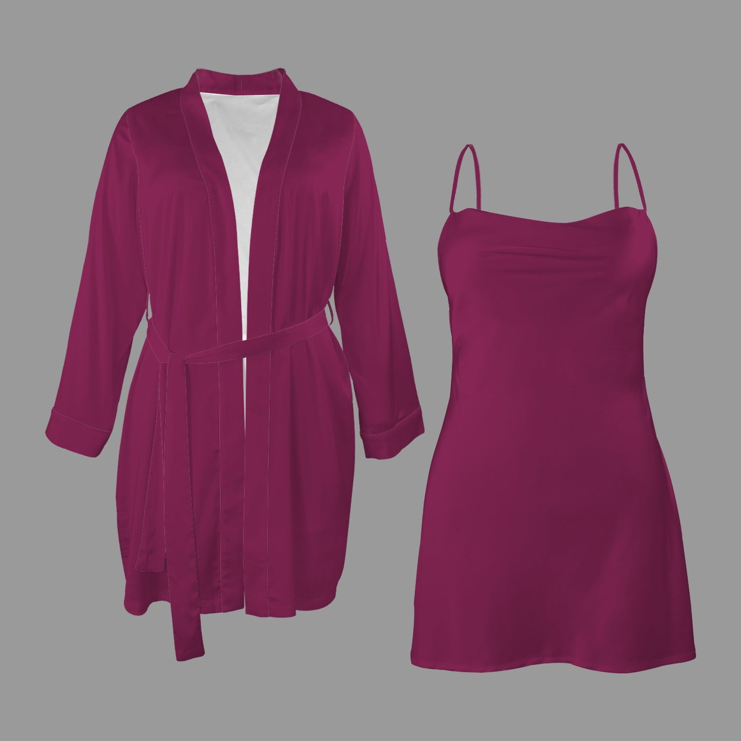 Berry Silky Robe & Cami Set Polyester