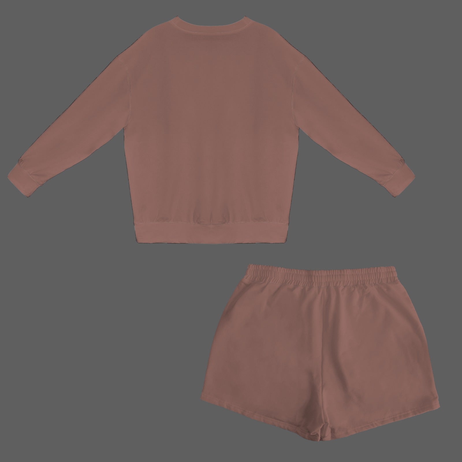 Chocolate Long Sleeve Fleece Sweatshirt & Drawstring Shorts Set