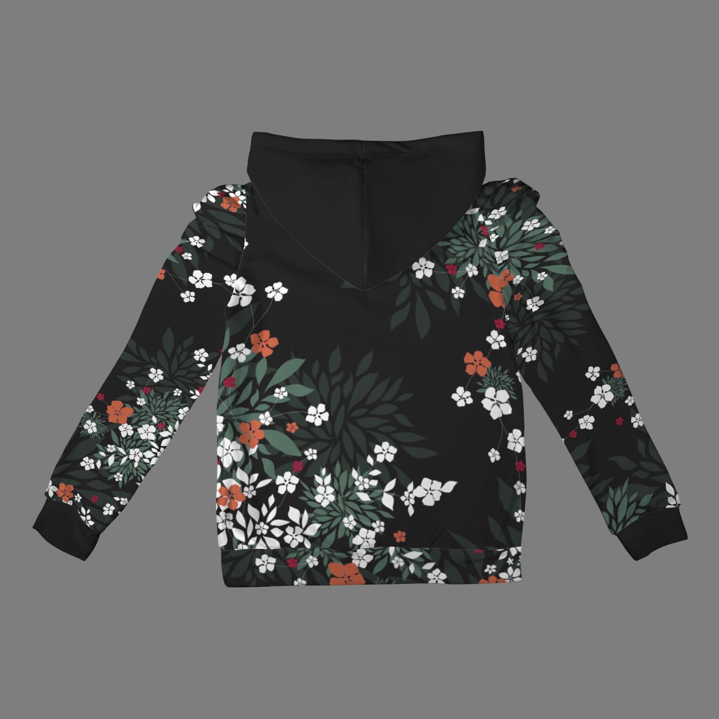 Pleated Puff Sleeve Hooded Fleece Sweatshirt Blossom Black