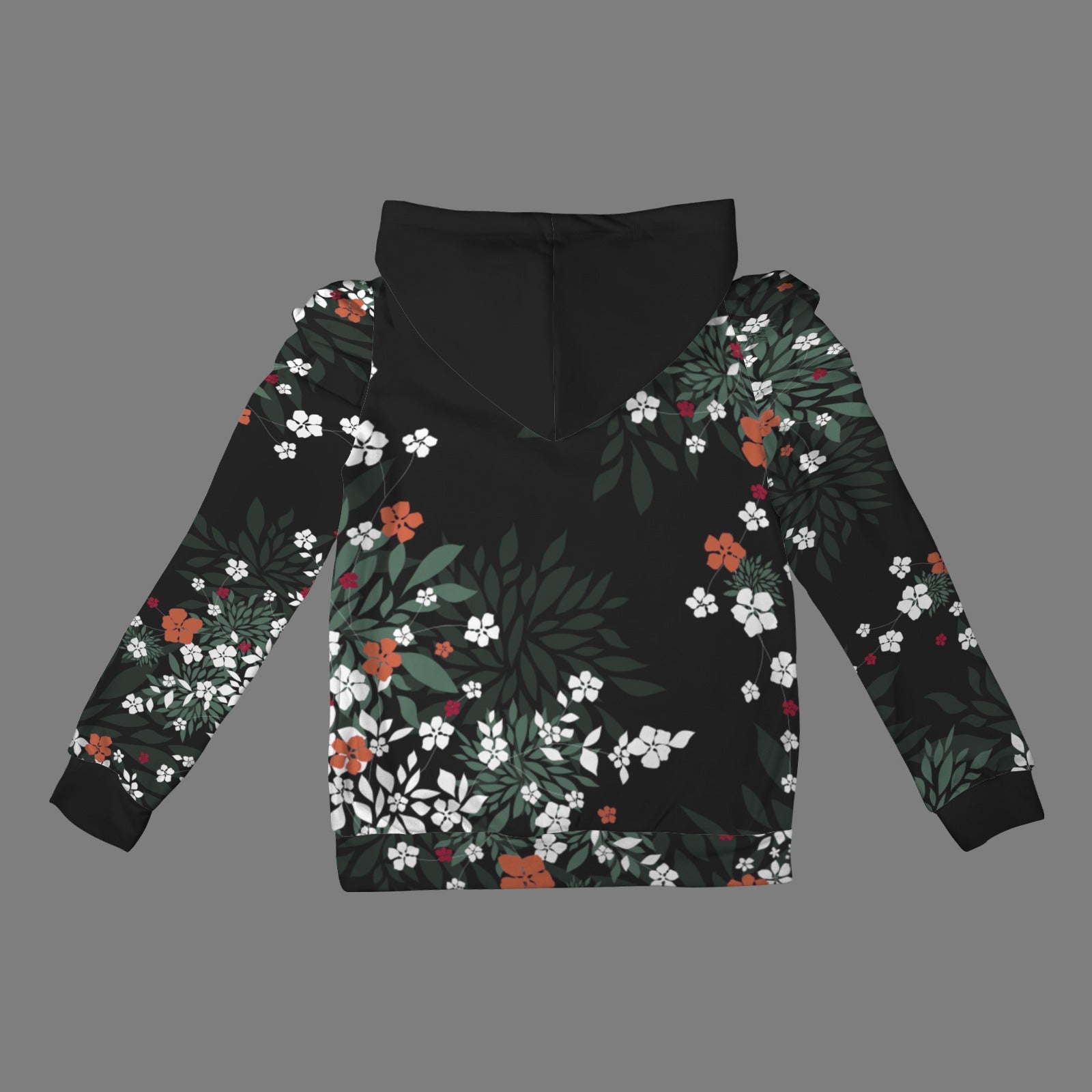 Pleated Puff Sleeve Hooded Fleece Sweatshirt Blossom Black