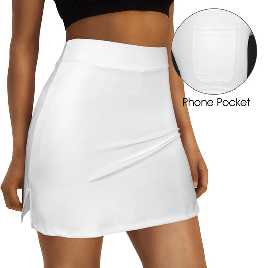 High Waist Pocket Split Sport Skort White