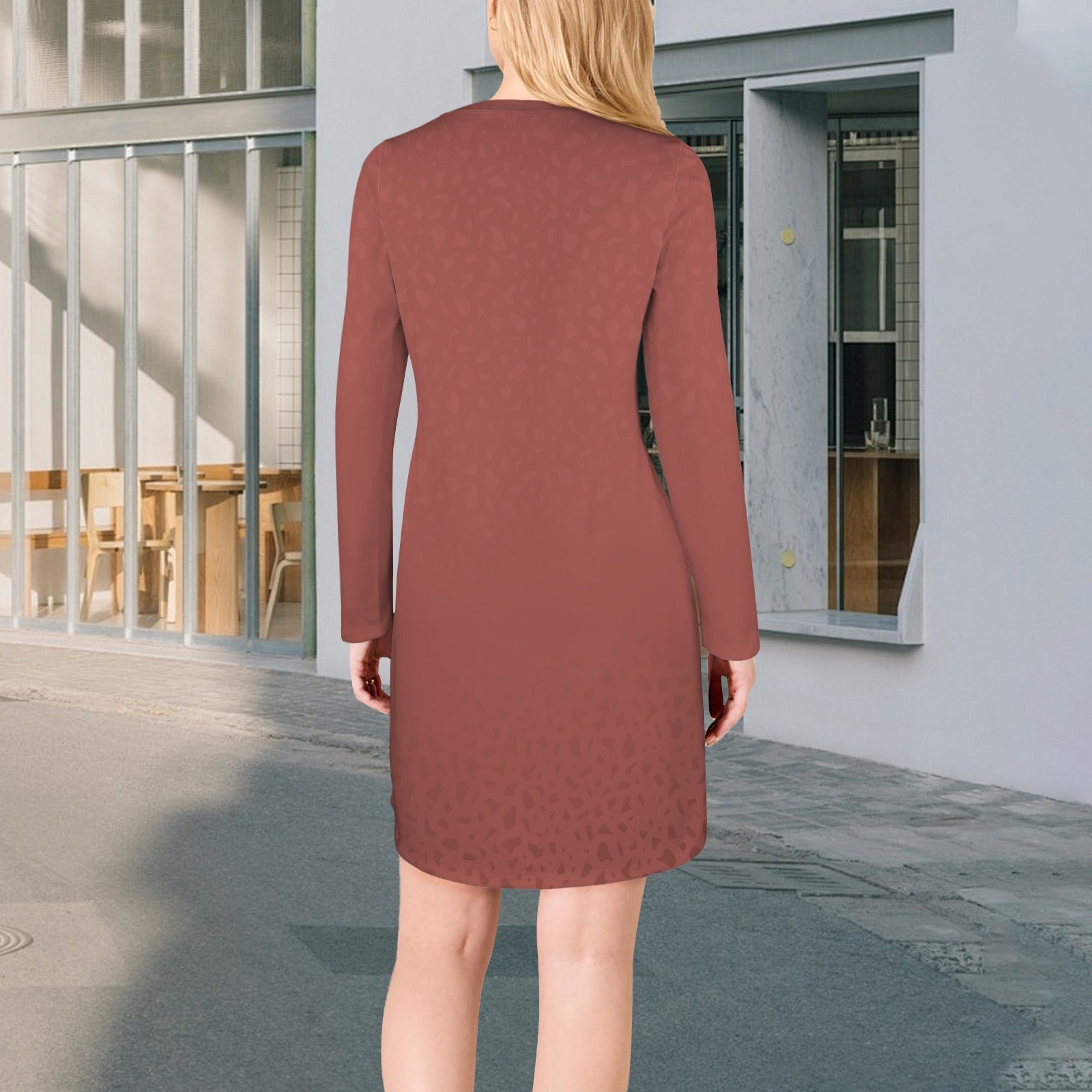 Casual Long Sleeve Dress Cocoa Coral