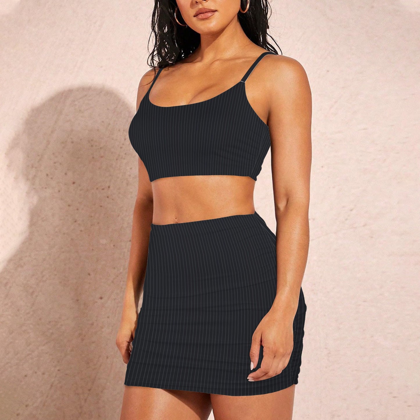 Midnight Pinstripe Cami Top & Ruched Bodycon Skirt