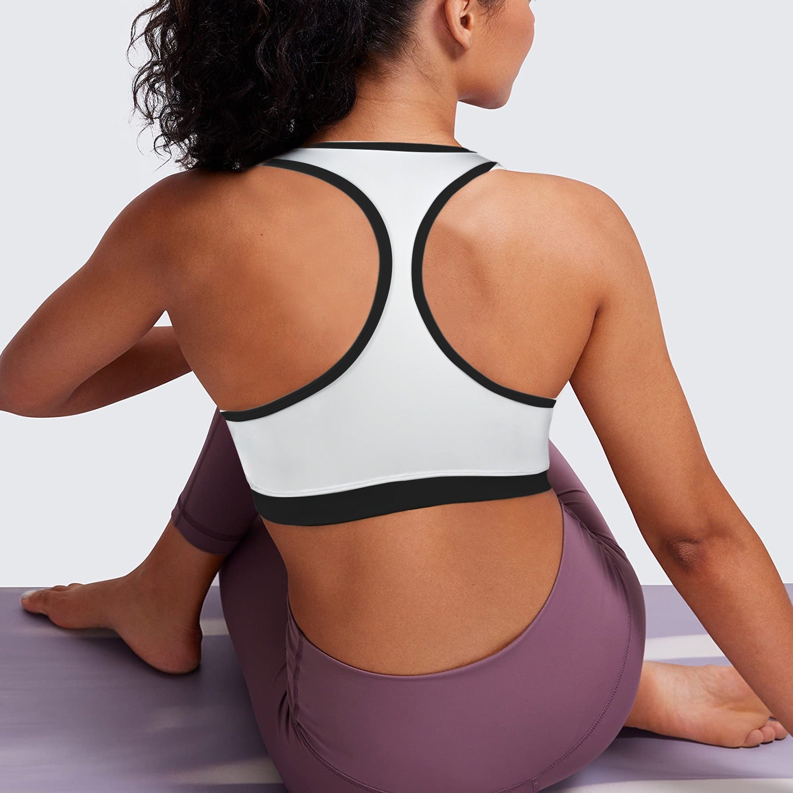 Racerback Sports Bra White Black