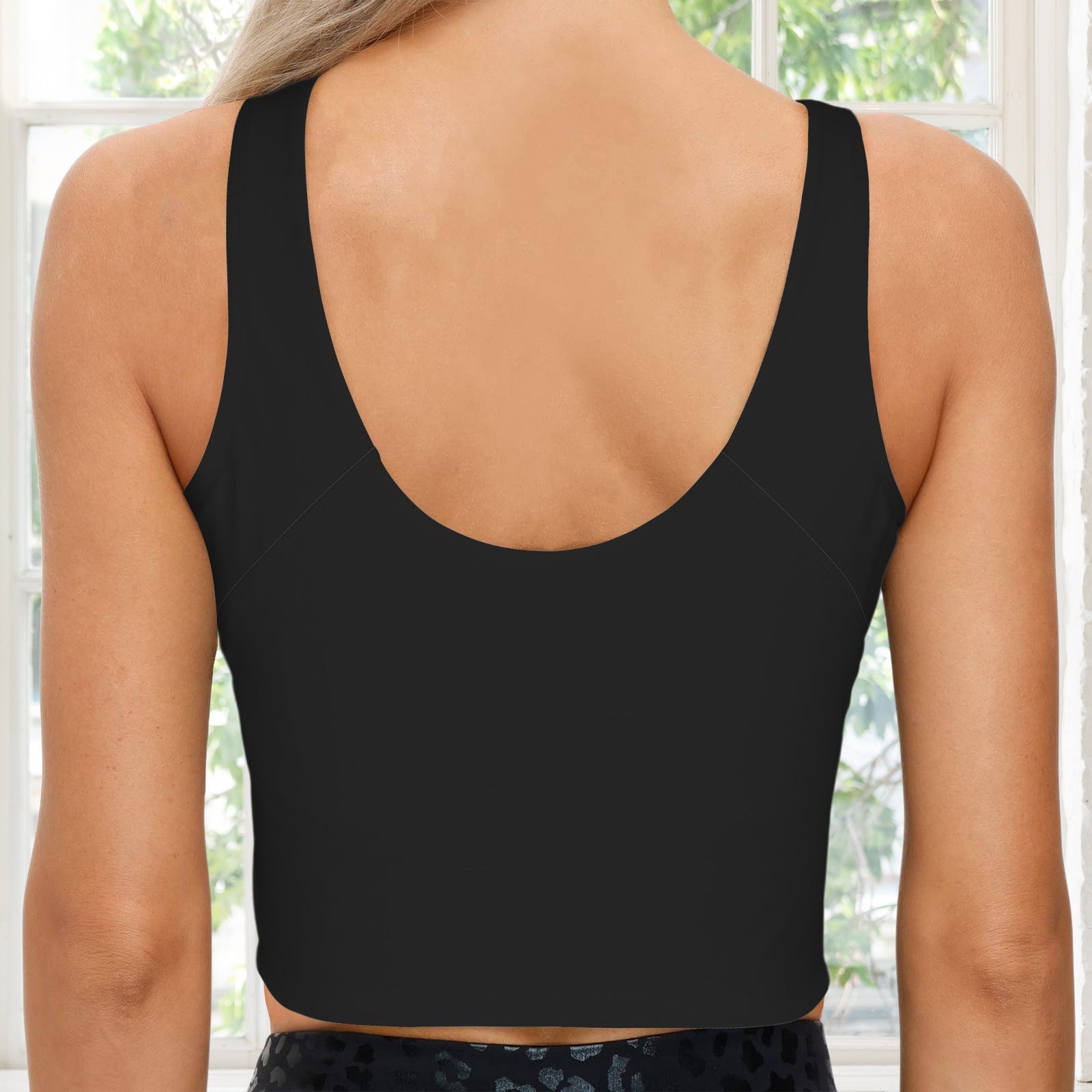 V-Neck Crop Tank Sports Bra Black