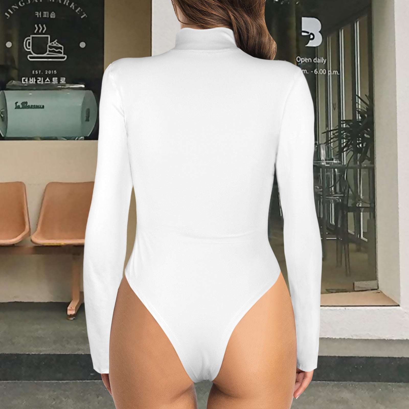 Turtle Neck Long Sleeve Bodysuit White