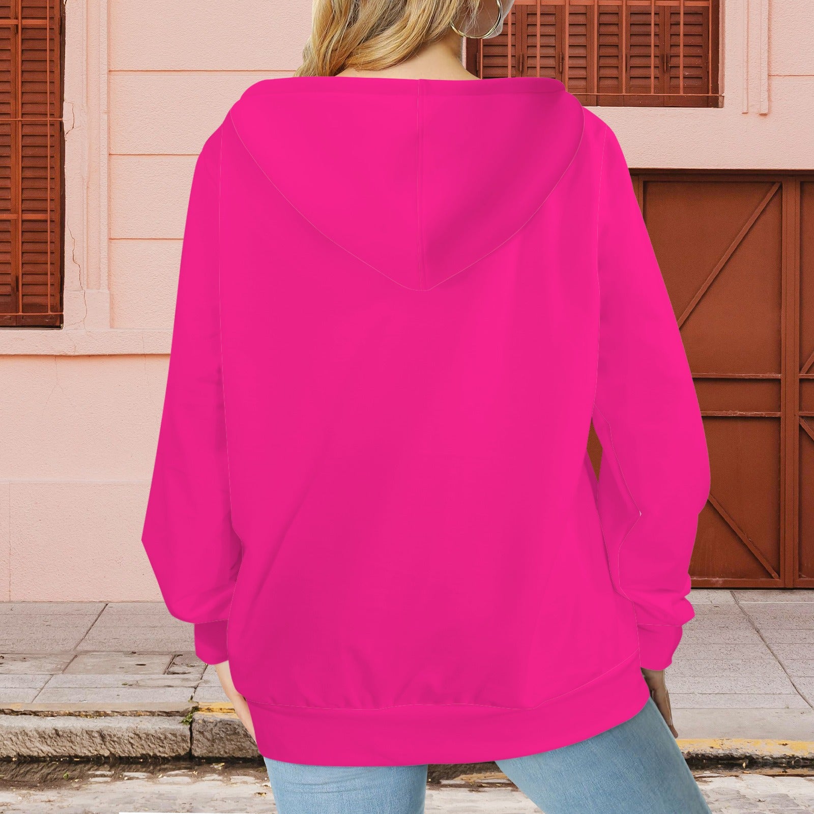 Drawstring Hoodie Sweatshirt with Pocket Magenta