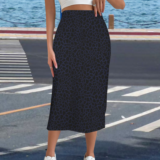 High Waist Split Skirt Violet Black Petal Print