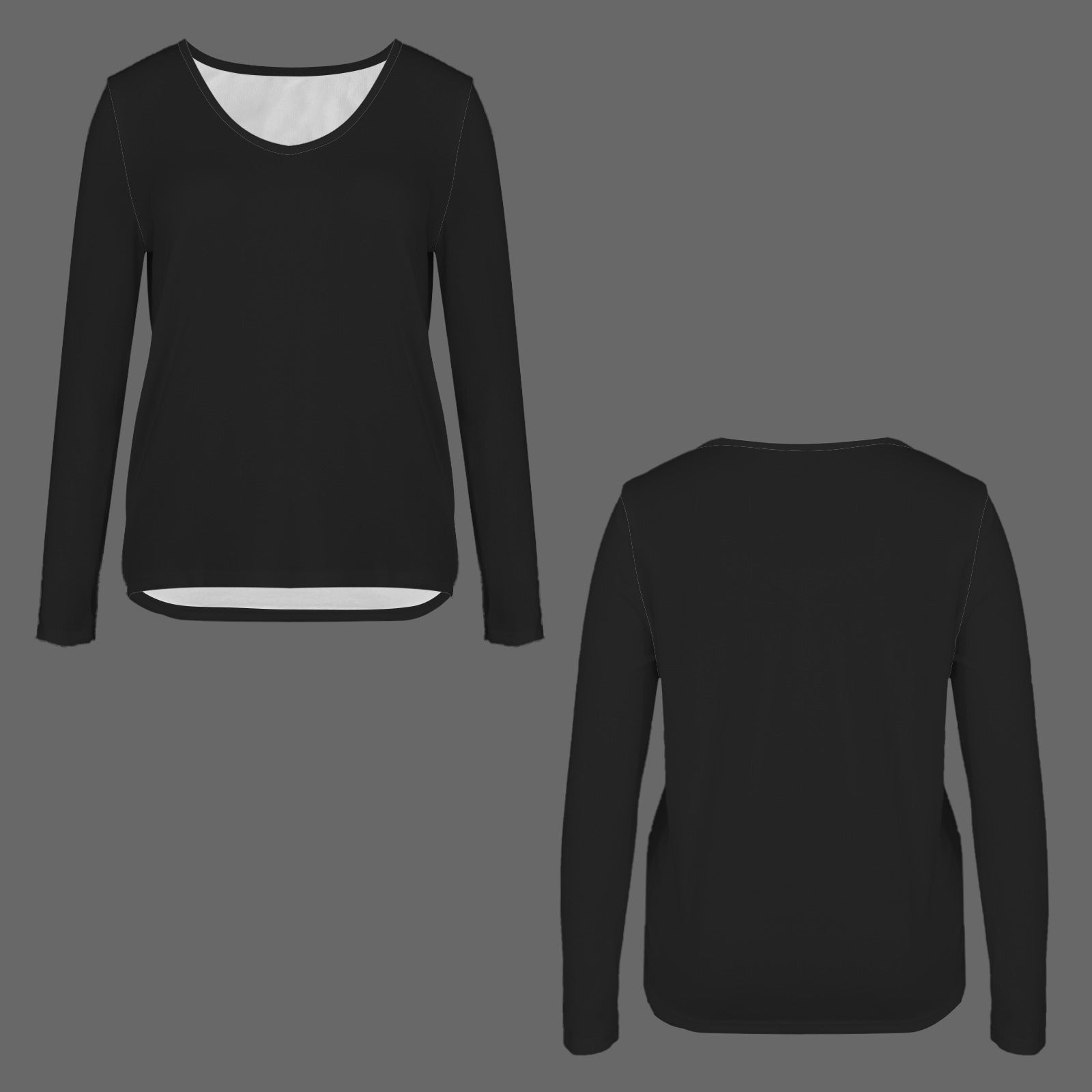 V Neck Long Sleeve Pullover Top Black