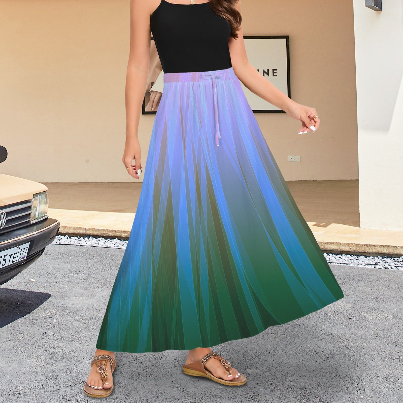 Drawstring Pocket Maxi Skirt Glow Gradient