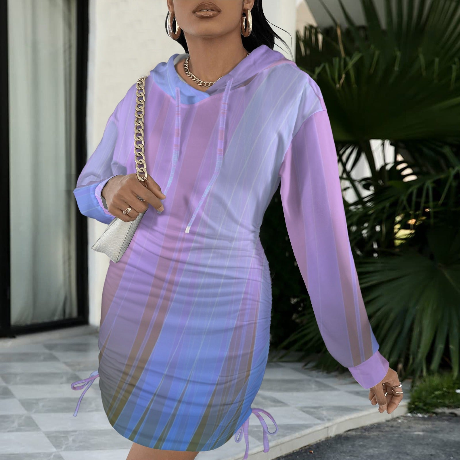 Glow Gradient Hoodie Drawstring Sweatshirt Dress