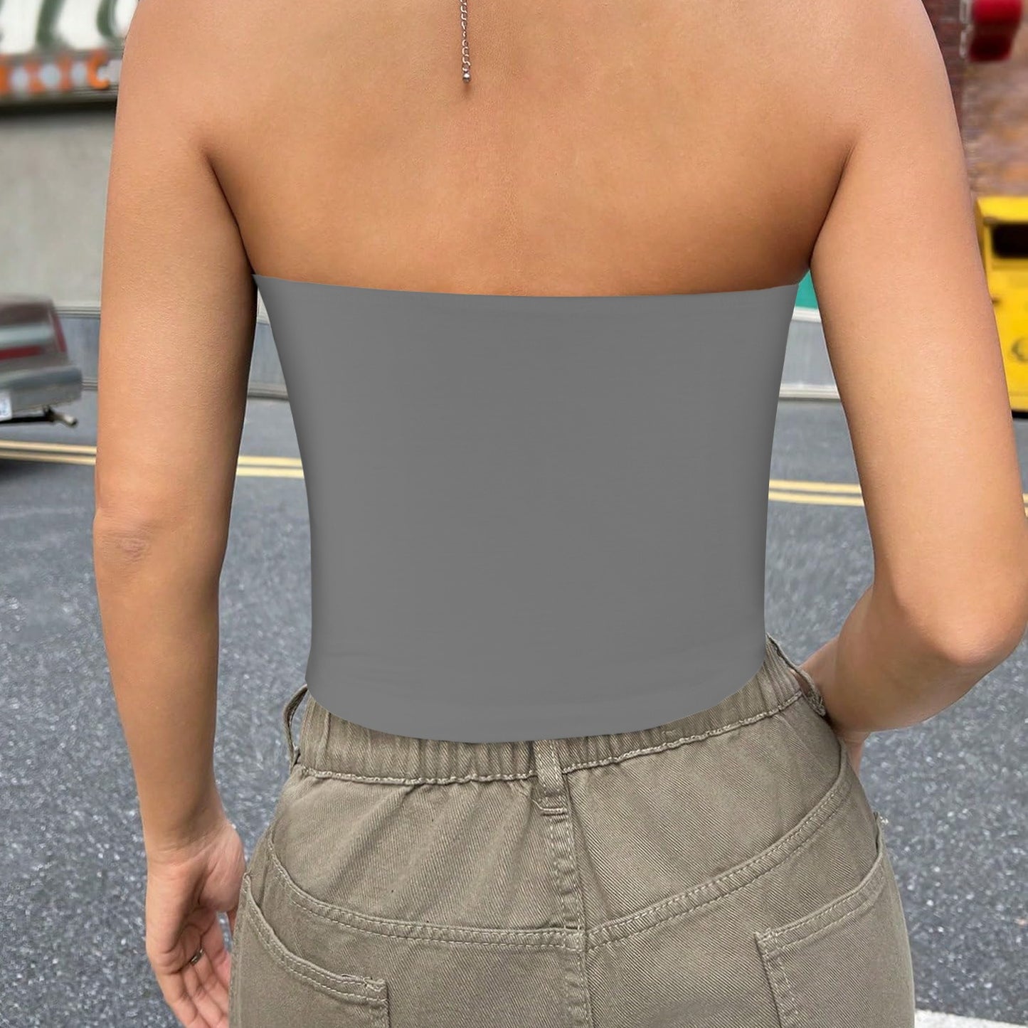 Grey Basic Backless Tube Crop Top