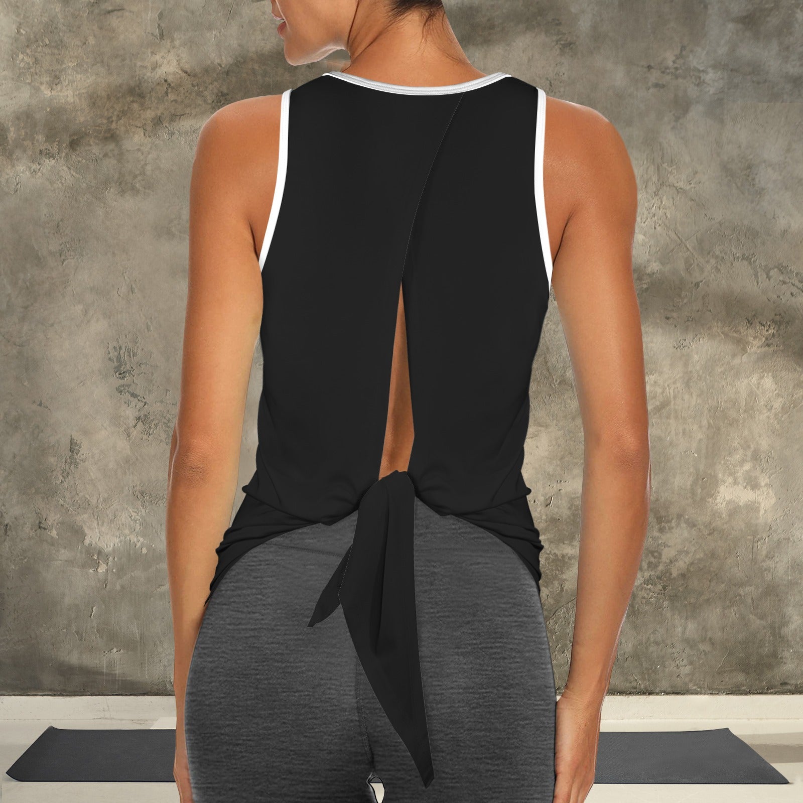 Split Back Sports Tank Top Black with White