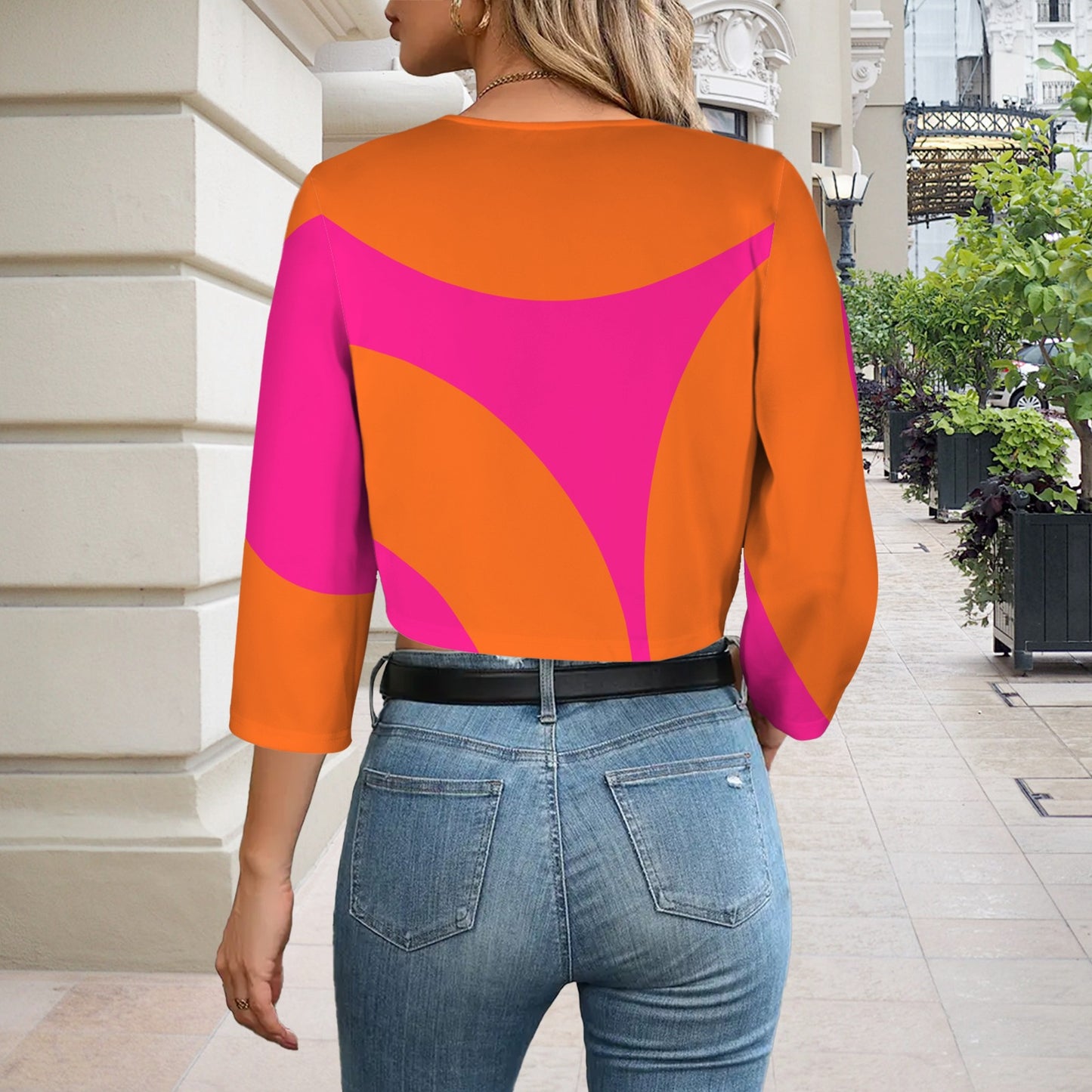 Orange Magenta Open Front Short Blazer