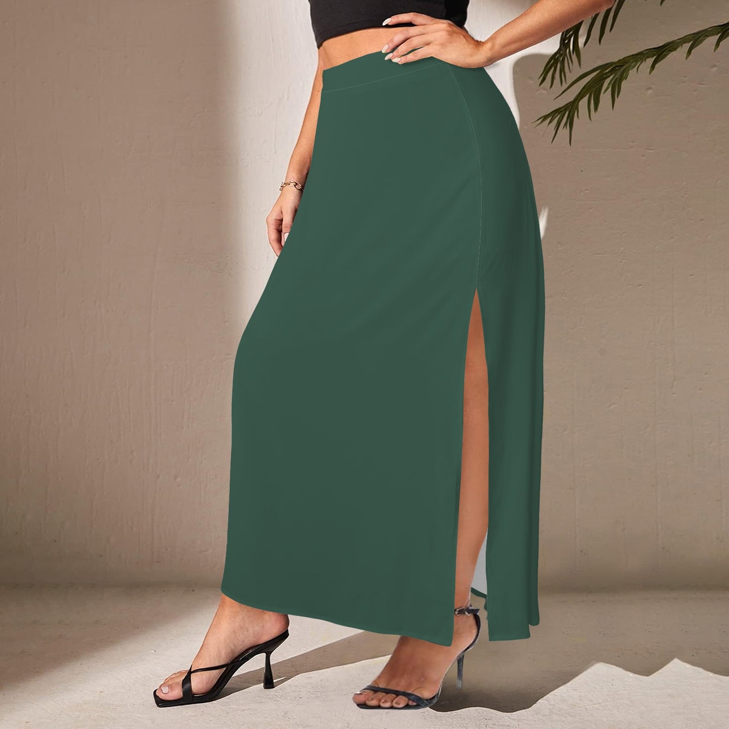 Split Thigh Maxi Skirt Dark Green