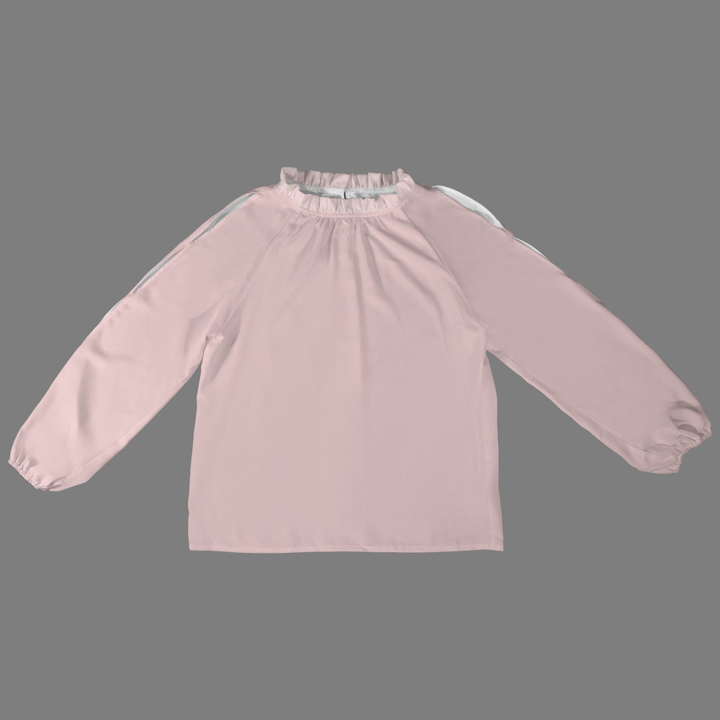 Lotus Leaf Round Neck Long Sleeve Pleated Off Shoulder Blouse Ballet Pinks