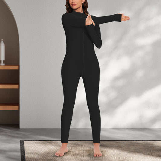 Long Sleeve Zip Front Jumpsuit Black