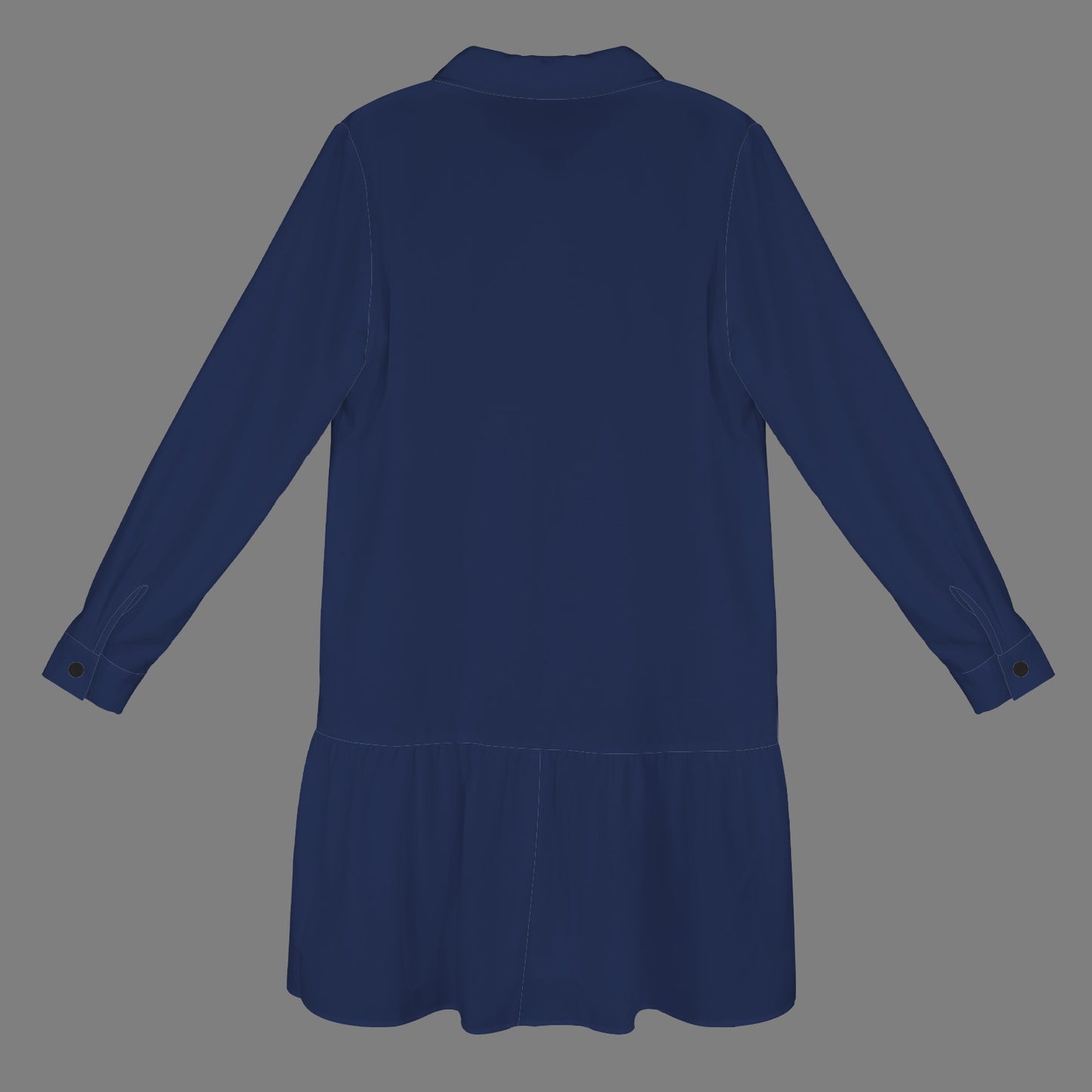 Night Blue Lapel Button Long Sleeve Pleated Shirt Dress