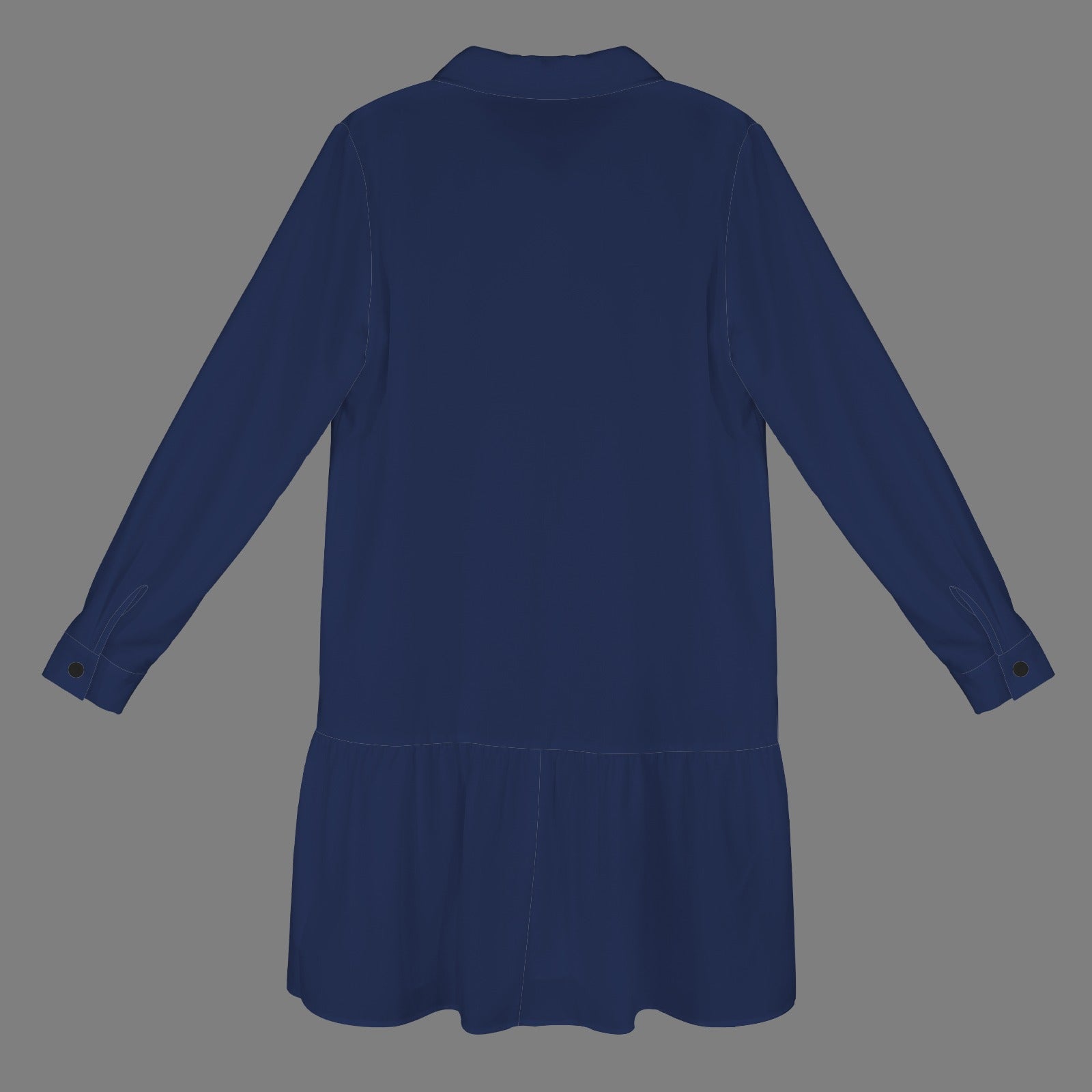 Night Blue Lapel Button Long Sleeve Pleated Shirt Dress