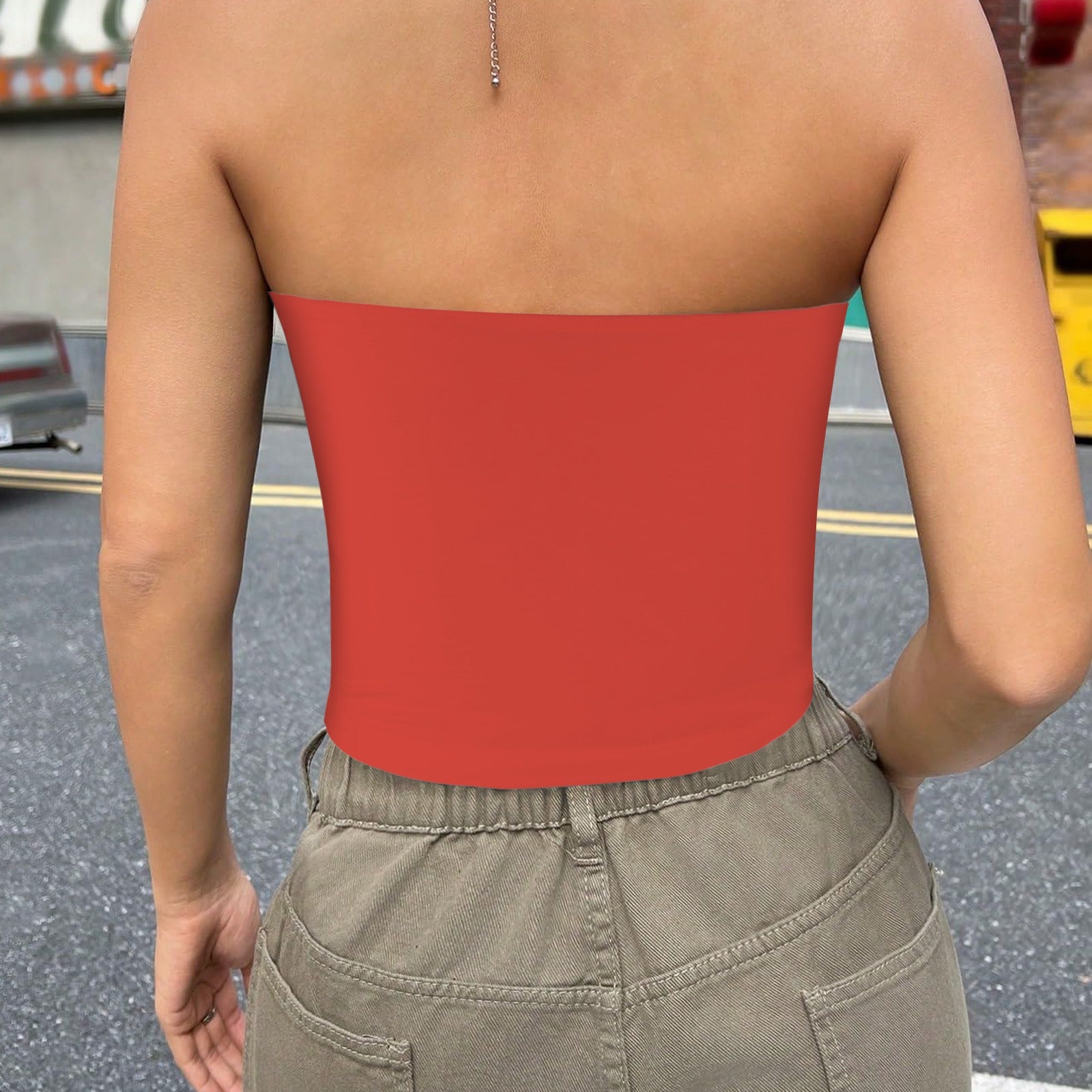 Neutral Coral Basic Backless Tube Crop Top