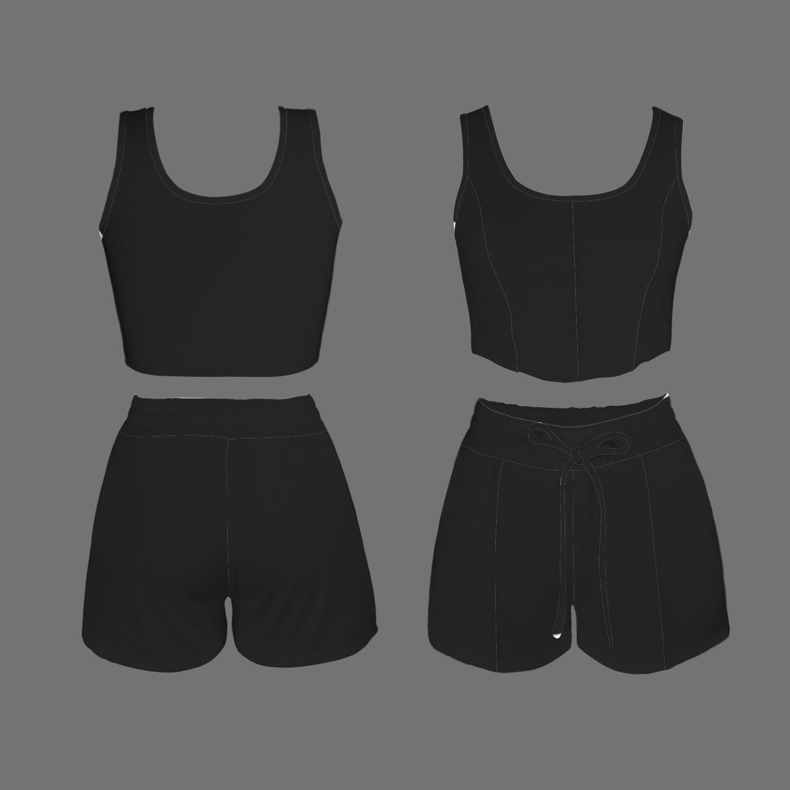 Crew Neck Tank Top & Drawstring Pocket Shorts Set Black