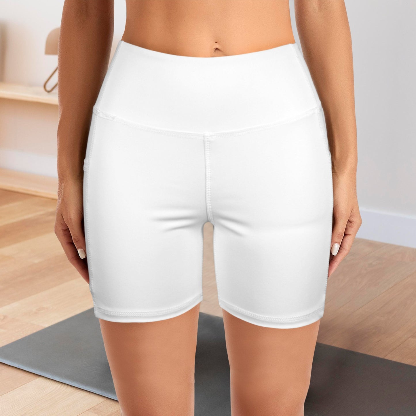 High Waist Deep Pockets Yoga Shorts White