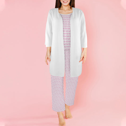 White é Stardrops Print 3 Piece Pajama Set