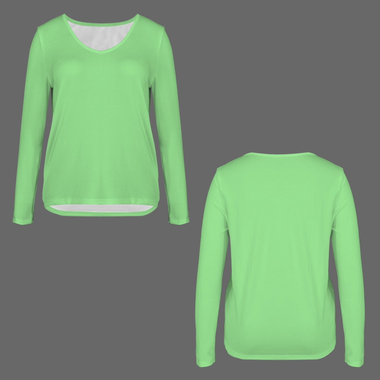 V Neck Long Sleeve Pullover Top Light Green