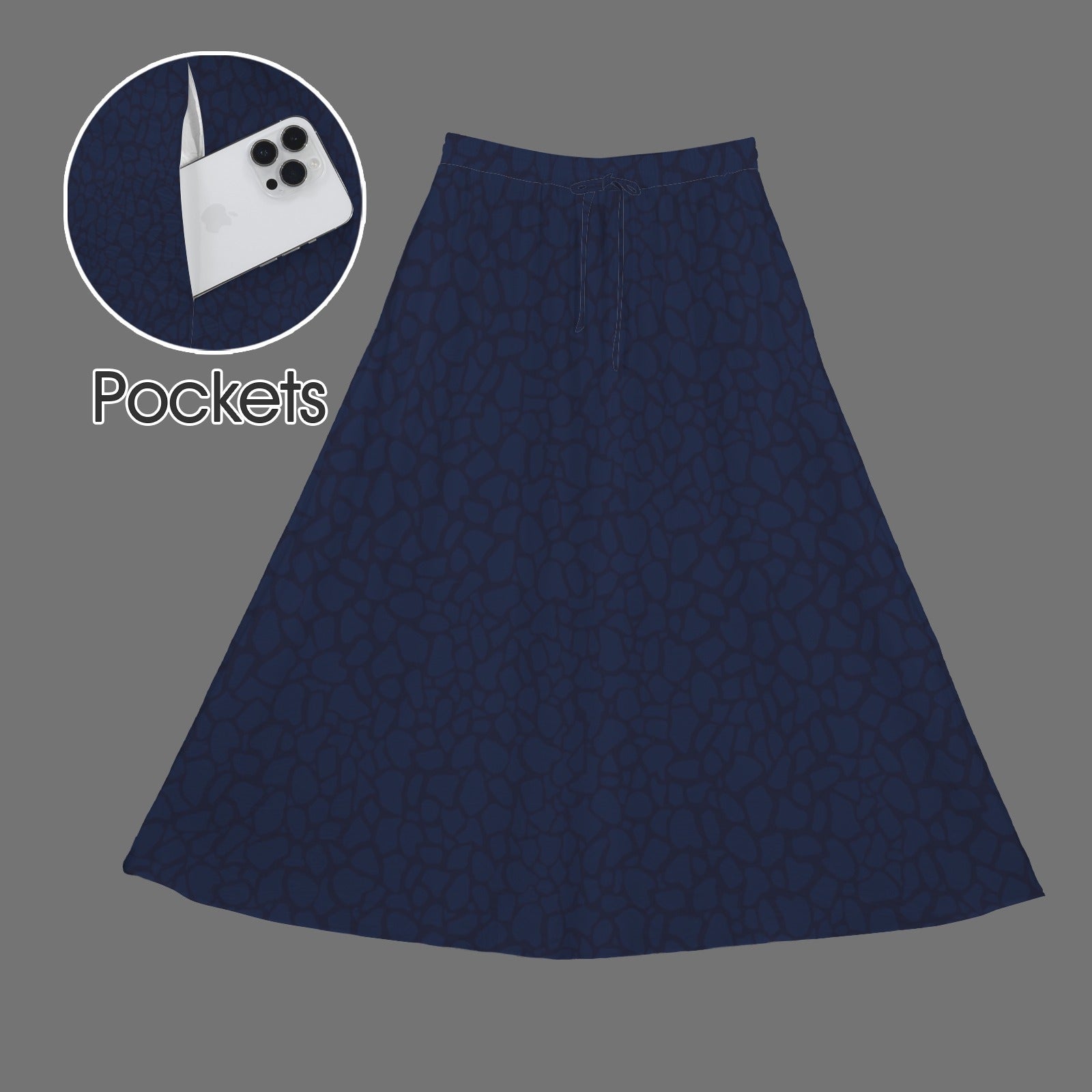 Drawstring Pocket Maxi Skirt Dark Blue Petal Print