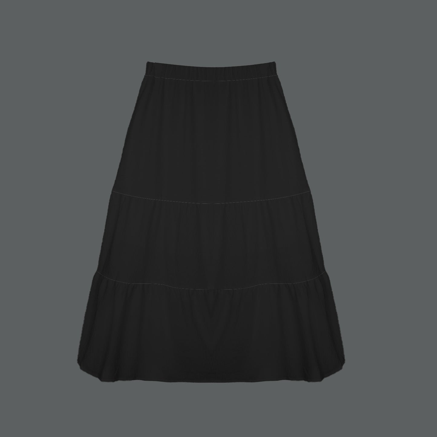 Elastic Waist Tiered Ruffle Hem Pocket Maxi Skirt Black