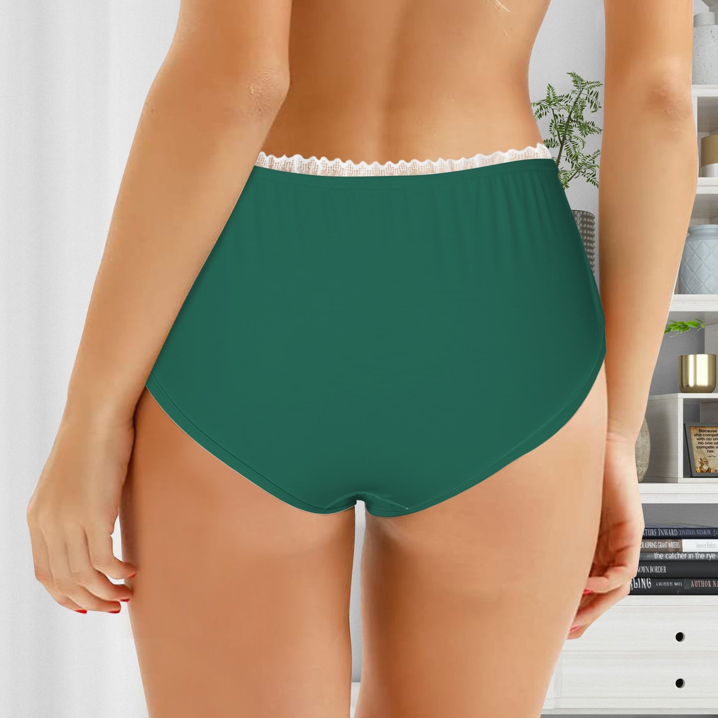 Classic Underwear with White Lace Cool Forest Green