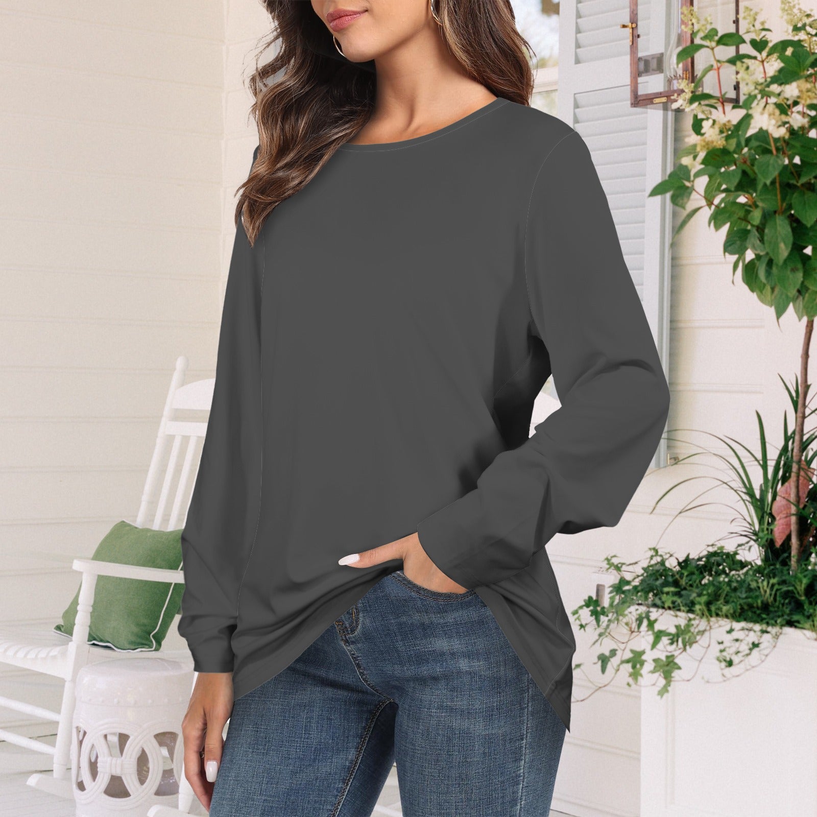 Long Sleeve Round Neck T Shirt Rock