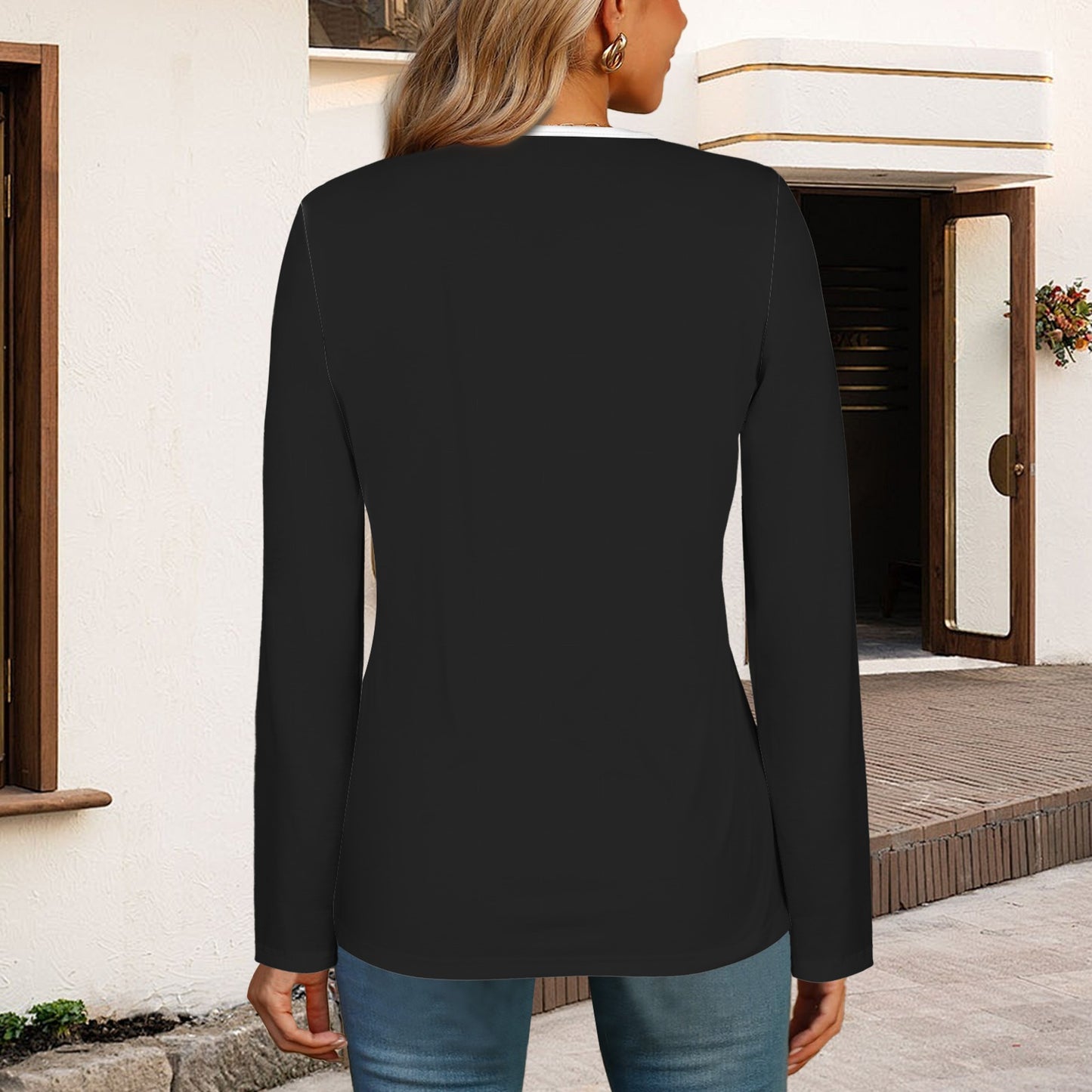 Long Sleeve Zip Front T-Shirt Black