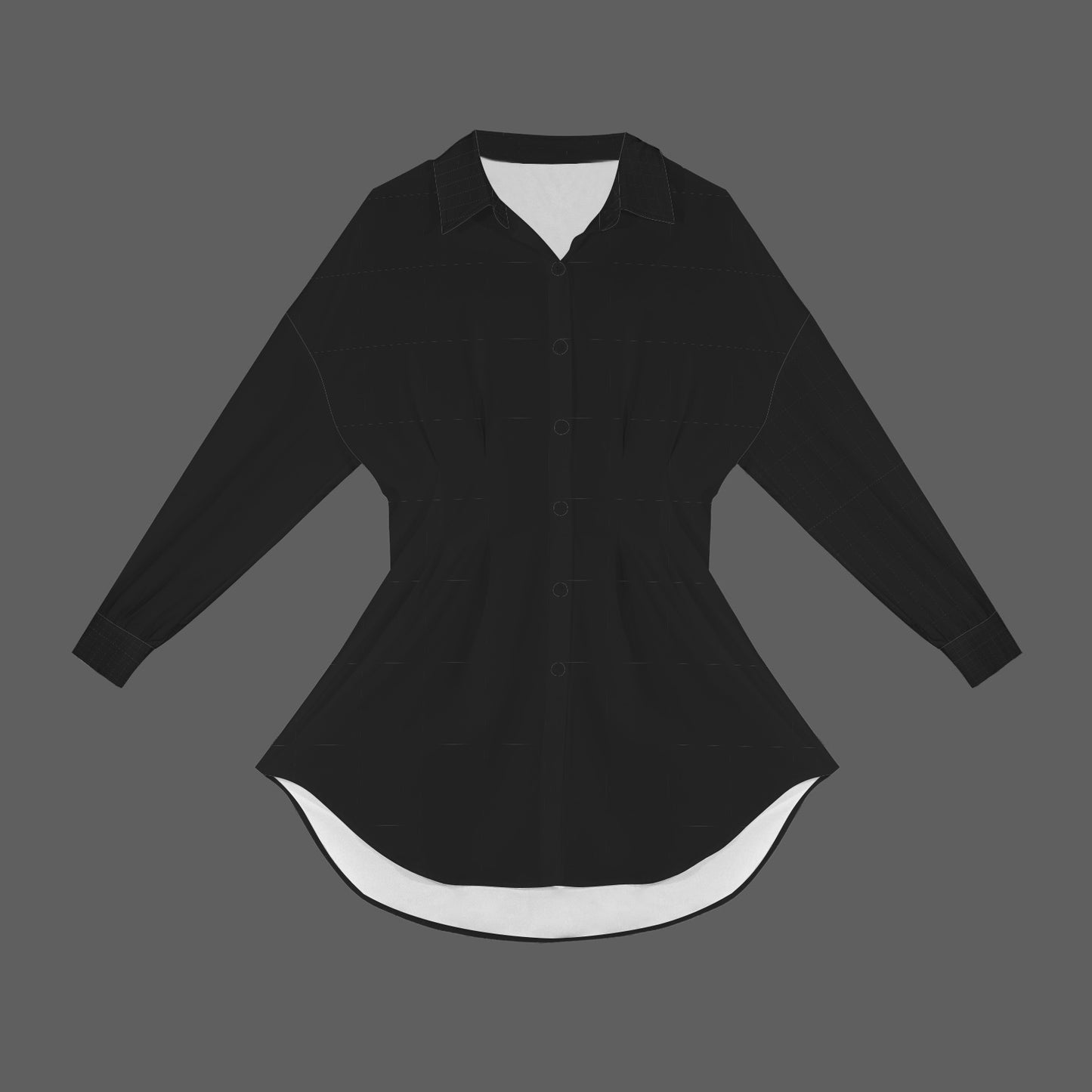 Black Long Sleeve Pleated Simple Long Length Tailored Blouse Tunic