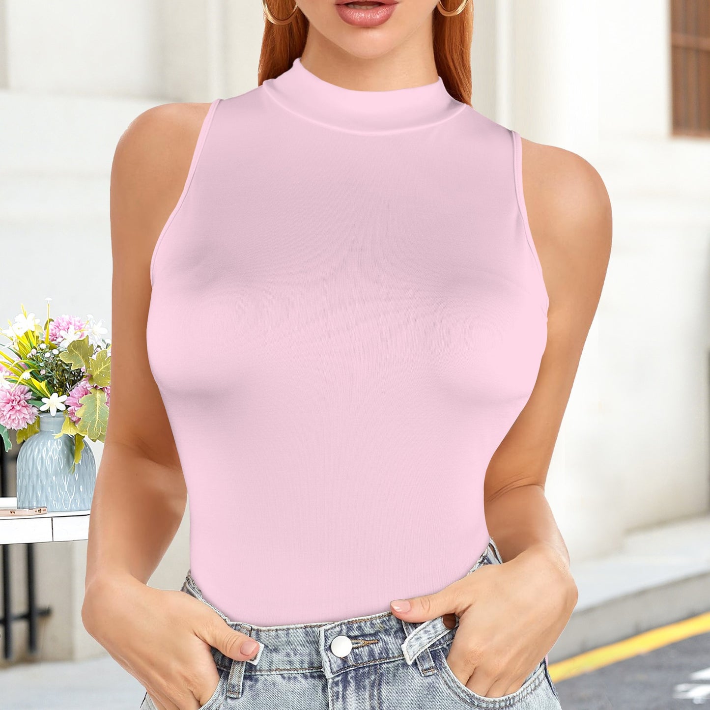 Casual Sleeveless Slim Fit Tank Top Pink