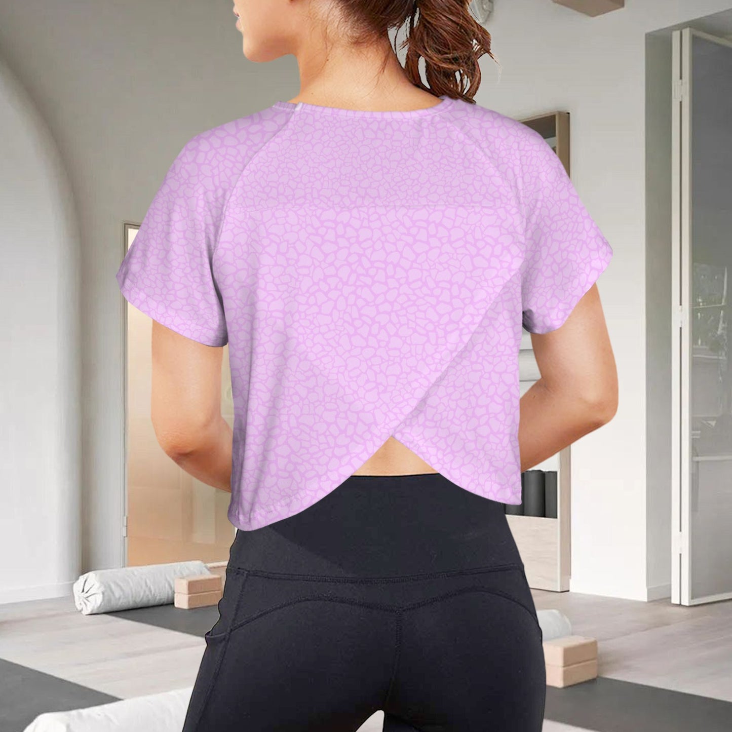 Crop Split Back Sports Tops Petal Print